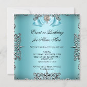 Invitation Turquoise bleu Silver blanc fête d'anniversaire (Dos)