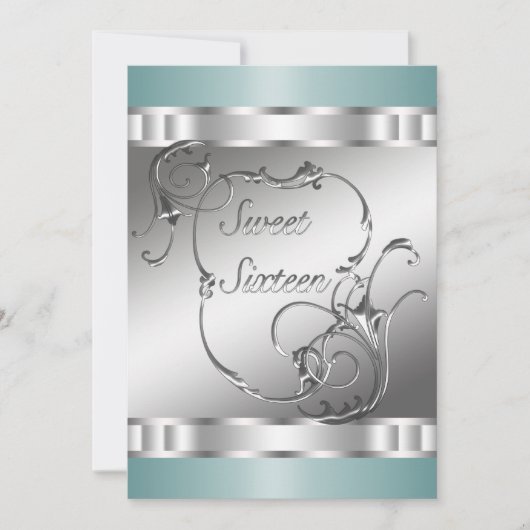 Invitation Turquoise bleu Silver Sweet 16 Anniversaire (Devant)
