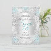 Invitation Turquoise bleu Snowflake Sweet 16 Anniversaire (Debout devant)