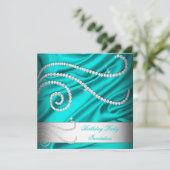 Invitation Turquoise Bleu Soie Diamants Blancs Anniversaire (Debout devant)