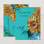 INVITATION TURQUOISE BLEU TOURNESOLS ÉTÉ PARTY MONOGRAMME (Devant / Derrière)