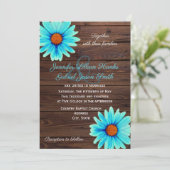 Invitation Turquoise bleu turquoise floral, mariage en bois r (Debout devant)