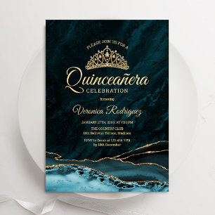 Invitation Turquoise bleu Turquoise or Quinceanera Agate Marb
