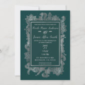 Invitation Turquoise bleu vert et argent Élégant Mariage flor (Devant)