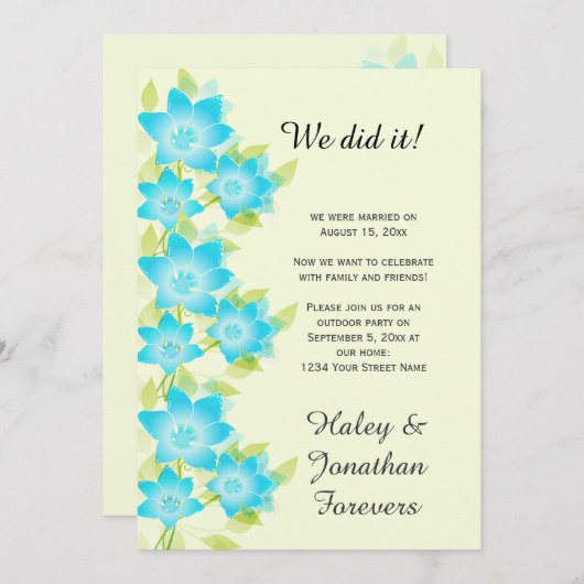 Invitation Turquoise Bleu Vert Floral Réception Extérieure Se (Devant / Derrière)