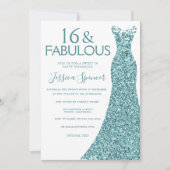Invitation Turquoise bleu vert Parties scintillant robe sucré (Devant)