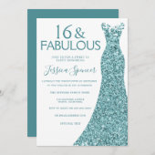 Invitation Turquoise bleu vert Parties scintillant robe sucré (Devant / Derrière)