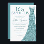 Invitation Turquoise bleu vert Parties scintillant robe sucré<br><div class="desc">Turquoise Blue Green Parties scintillant Robe Sweet 16 Party Invitation Variations à l'invitation et articles correspondants dans notre magasin</div>