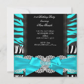 Invitation Turquoise Bleu Zèbre Noir Blanc Tiara fête d'anniv (Dos)