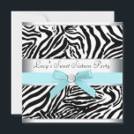 Invitation Turquoise Bleu Zèbre Sweet sixteen Anniversaire Fê<br><div class="desc">Turquoise ruban bleu et arc bleu turquoise zèbre sweet sixteen anniversaire invitation fête.</div>