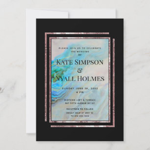 Invitation Turquoise Blue Agate Rose Gold Mariage & Party