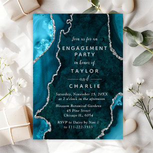 Invitation Turquoise Blue and Silver Agate Marble