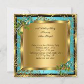 Invitation Turquoise Blue Anniversaire Party or Floral Black  (Dos)