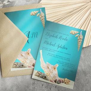 Invitation Turquoise Blue Aqua Seashell Beach Mariage