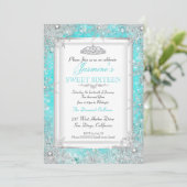 Invitation Turquoise Blue Aqua Silver Winter Wonderland Sweet (Debout devant)