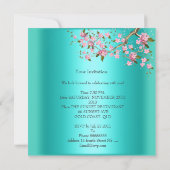 Invitation Turquoise Blue Asiatique Floral fête d'anniversair (Dos)
