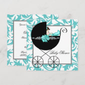 Invitation Turquoise Blue Baby Carriage Baby Shower Invitatio (Devant / Derrière)