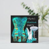 Invitation Turquoise Blue Bachelorette Fête Chaussures Corset (Debout devant)