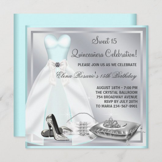 Invitation Turquoise Blue Ball Gown High Heures Turquoise Qui (Devant / Derrière)