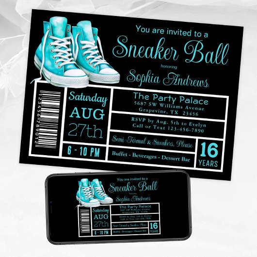 Invitation Turquoise Blue Basket Ball Anniversaire Fête de ch