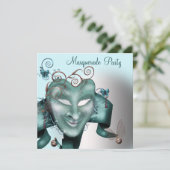 Invitation Turquoise Blue Birthday Masquerade Party (Debout devant)
