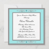 Invitation Turquoise Blue Black Carriage Bébé Douche Invitati (Dos)
