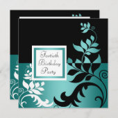 Invitation Turquoise Blue Black Womans 40e fête d'anniversair (Devant / Derrière)
