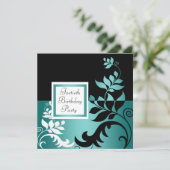 Invitation Turquoise Blue Black Womans 40e fête d'anniversair (Debout devant)