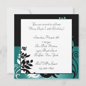 Invitation Turquoise Blue Black Womans 40e fête d'anniversair (Dos)