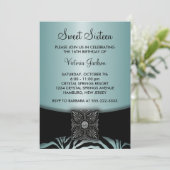 Invitation Turquoise Blue Black Zebra Sweet sixteen Party (Debout devant)