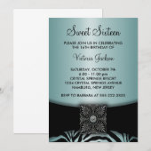 Invitation Turquoise Blue Black Zebra Sweet sixteen Party (Devant / Derrière)