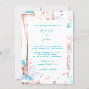 Invitation Turquoise Blue Boho Woodland Champignons Mariage d