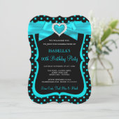 Invitation Turquoise Blue Bow Black Pois fête d'anniversaire (Debout devant)
