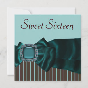 Invitation Turquoise Blue Brown Sweet 16 Party