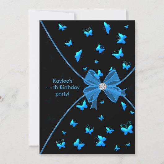 Invitation Turquoise Blue Butterfly Girls Birthday Party Invi (Devant)