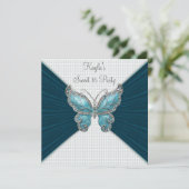 Invitation Turquoise Blue Butterfly Sweet sixteen Anniversair (Debout devant)