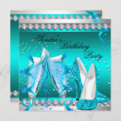 Invitation Turquoise Blue Champagne Parties scintillant Chaus (Devant / Derrière)