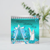 Invitation Turquoise Blue Champagne Parties scintillant Chaus (Debout devant)