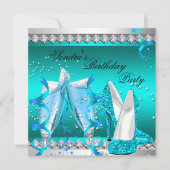 Invitation Turquoise Blue Champagne Parties scintillant Chaus (Devant)