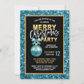 Invitation Turquoise Blue Christmas PARTY Black Gold Parties  (Devant)