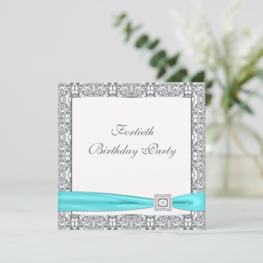 Invitation Turquoise Blue Classy 40e anniversaire (Debout devant)