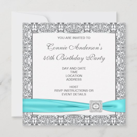 Invitation Turquoise Blue Classy 40e anniversaire (Dos)