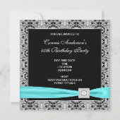 Invitation Turquoise Blue Classy Noir 40e fête d'anniversaire (Dos)