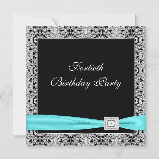 Invitation Turquoise Blue Classy Noir 40e fête d'anniversaire (Devant)
