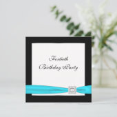 Invitation Turquoise Blue Classy Noir 40e fête d'anniversaire (Debout devant)
