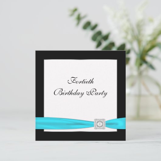Invitation Turquoise Blue Classy Noir 40e fête d'anniversaire (Debout devant)