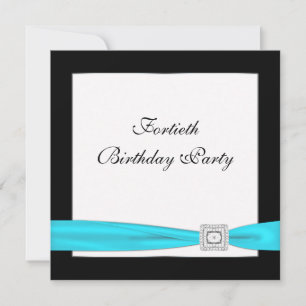 Invitation Turquoise Blue Classy Noir 40e fête d'anniversaire