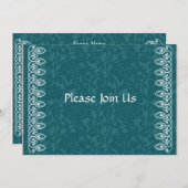 Invitation Turquoise Blue Damask (Devant / Derrière)