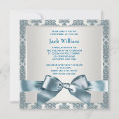 Invitation Turquoise Blue Damask Baby Boy Photo Christening (Dos)