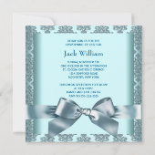 Invitation Turquoise Blue Damask Baby Boy Photo Christening (Dos)